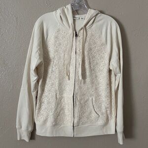 CATO Women’s Fill Zip Lace Hoodie Sweatshirt, Cream, Large